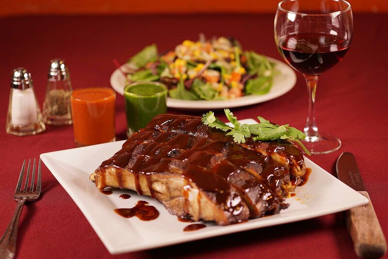 Half rack of ribs entree with red wine